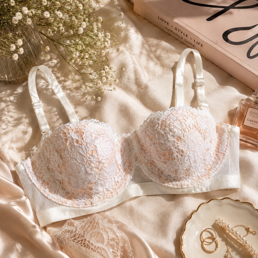 Victoria's Secret White Lace Lined Balconette Bra 34B Romantic Coquette Bridal - Picture 1 of 4